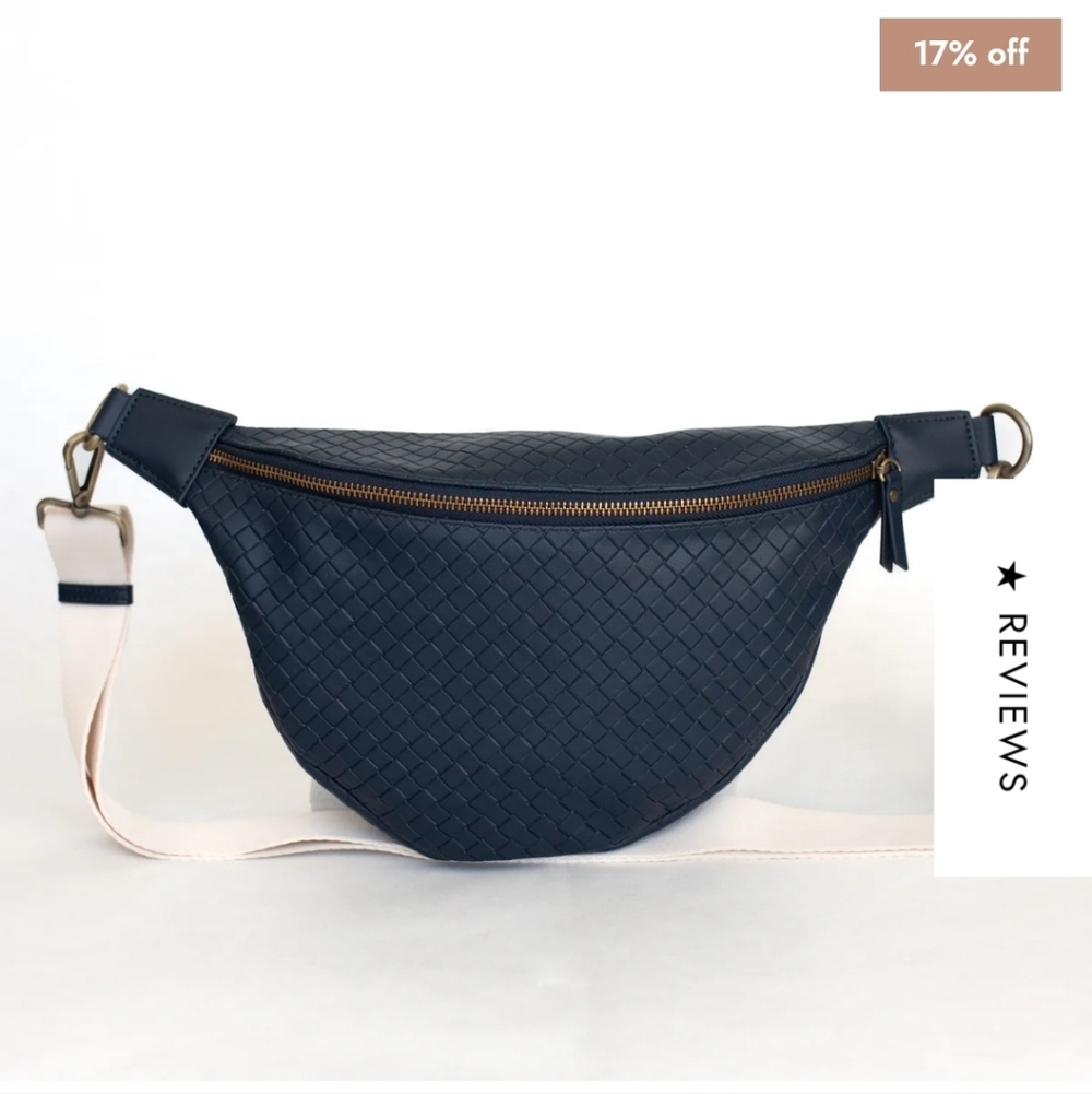 Woven Navy Leather Travel Belt Bag - Casual Hands-Free Carry
